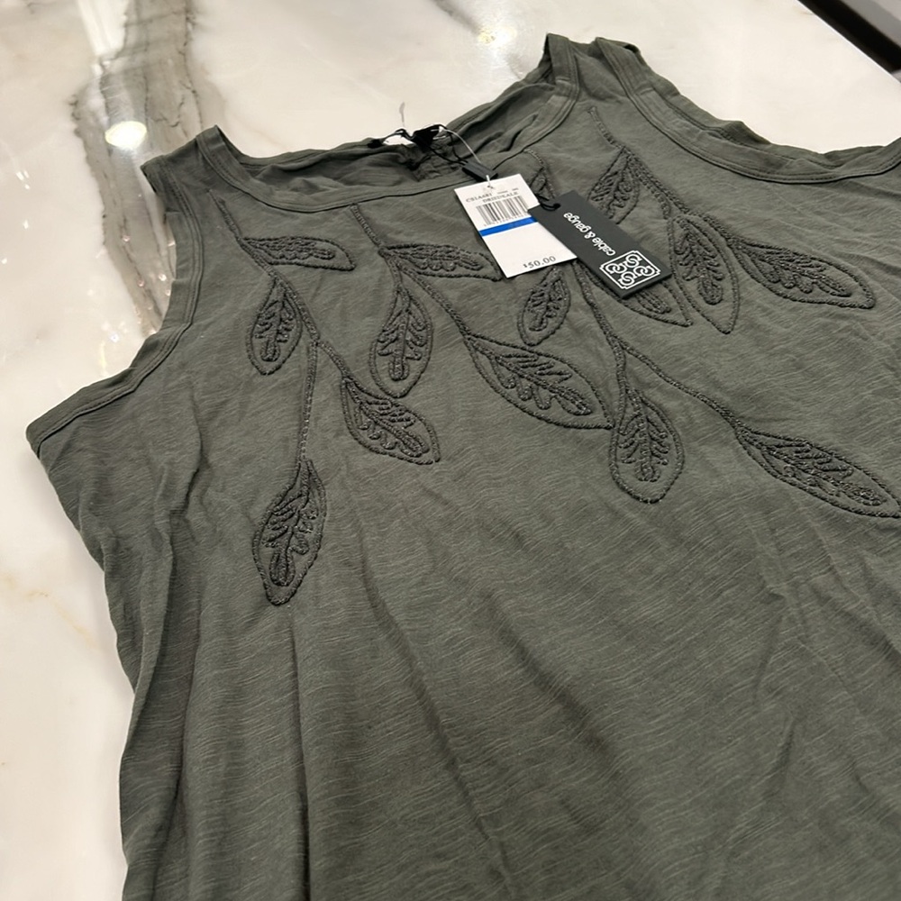 Cable & Gauge Olive Sleeveless Embroidered Sleeveless Top-XL - Picture 5 of 11